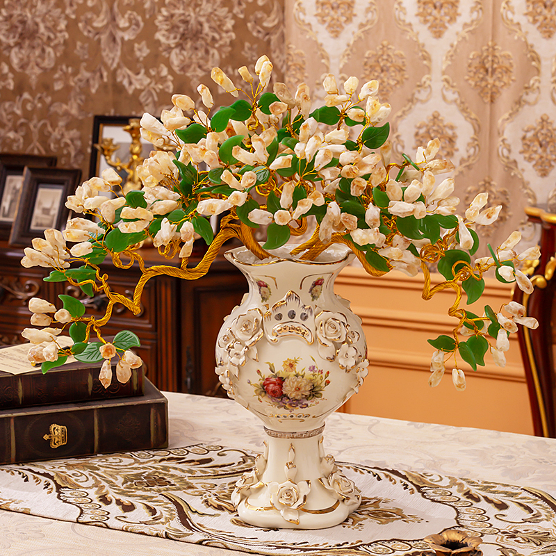 Natural Citrine Fortune Tree Amethyst Money Tree Living Room Entrance European-Style Ceramic Vase Flower Arrangement Decorative Ornament