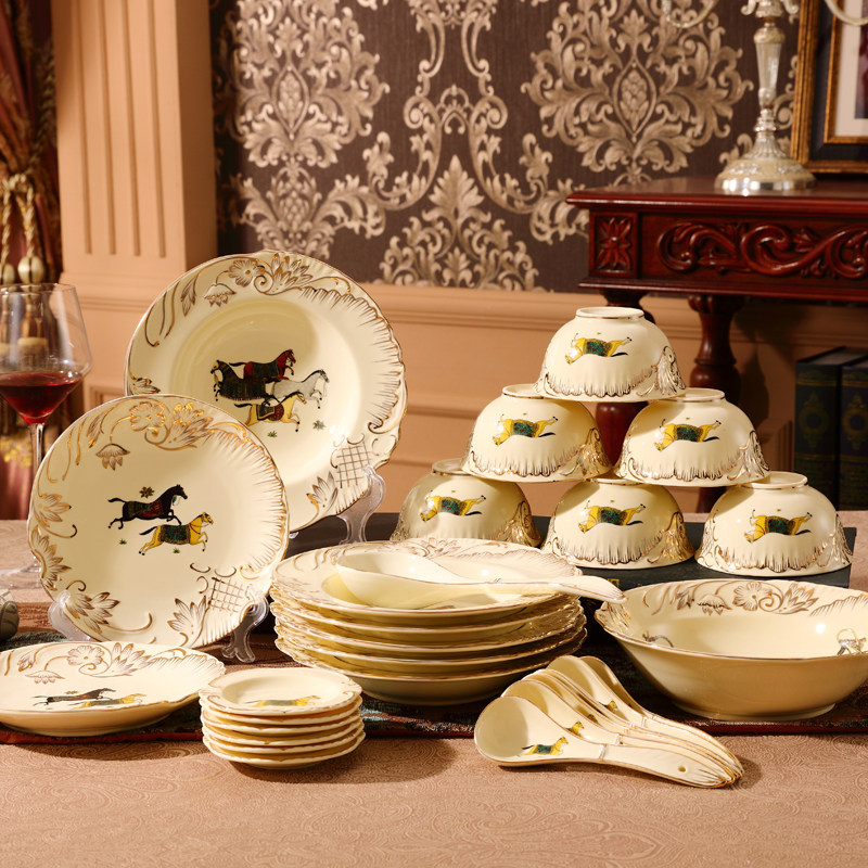 European ceramic bowl rice dish bowl 2 4 6 people combine upscale Korean tableware kit dish bowl bulk household