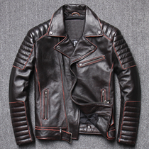Heavy head layer pure cowhide leather motorcycle leather jacket men Korean street leather leather jacket diagonal zipper locomotive jacket jacket