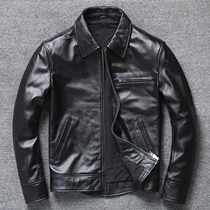 Clearance handling mens leather leather jacket lapel casual leather jacket Fashion Net version front layer cowhide mens jacket specials