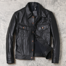 First layer cowhide rock cowboy street motorcycle leather jacket mens short lapel leather jacket single-breasted leather coat tide