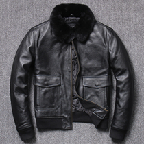 Winter flying suit leather jacket mens thick warm leather leather jacket head layer yellow cowhide leather jacket