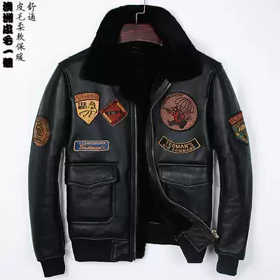 B6 sheepskin wool one-piece air pilot motorcycle suit leather jacket men's leather leather lapel winter fur jacket
