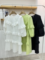 ACE Korea Eugnisian with summer clothing hollowed-out lace round neckline with dress Korean version Temperament Loose Slim Middle Long Dress