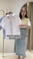 ACEs new turn-collar minimalist short sleeve shirt 2021 Summer 100 hitch a little fresh pure color blouse 7096