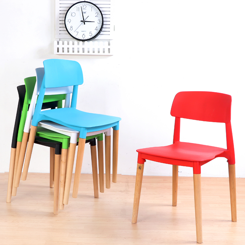 Plastic solid wood chair Nordic style New Chinese style dining chair exhibition with chair plastic wood foot chair No armchair plastic face chair
