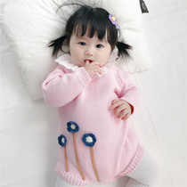 Baby Spring and Autumn 012 year old long sleeve knitting connexion girl embroidery clothes crawled 369 months out of the pack clothes