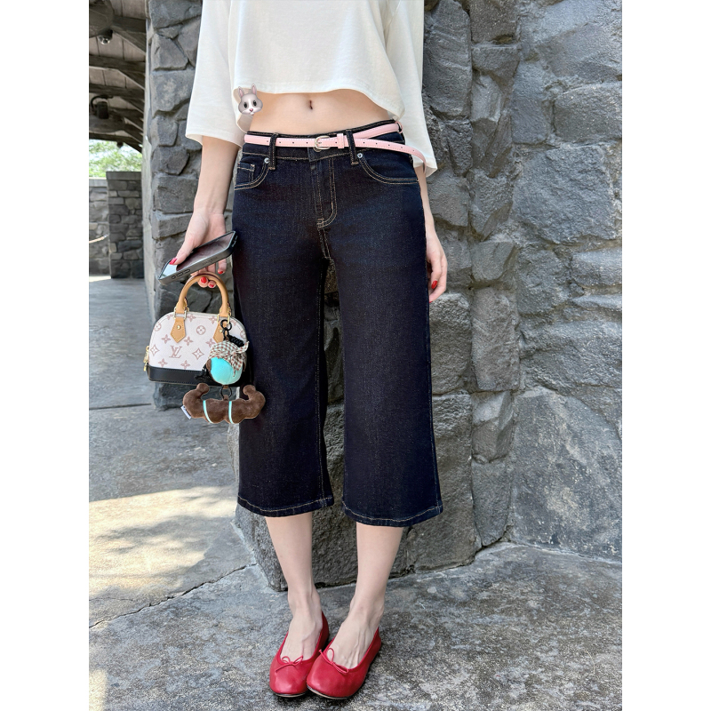 Laareetoo Women's Cropped Jeans Summer Pants Vintage Raw Denim Straight-Leg Pants Slimming Loose Mid-Length Pants