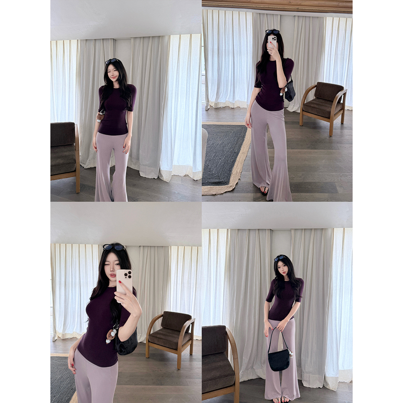 Laareetoo Three-Color Mid-Sleeve T-Shirt for Women, Slim Fit, Versatile Straight-Leg Drapey Casual Pants Summer Set Laareetoo Three-Color Mid-Sleeve T-Shirt for Women, Slim Fit, Versatile Straight-Leg Drapey Casual Pants Summer Set