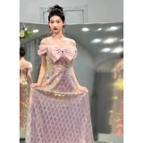 Женское вечернее платье большого размера на одно плечо, новинка 2025 года, легкая, роскошная, нишевая, толстая, блестящая, длинная юбка для экзамена, длинная юбка