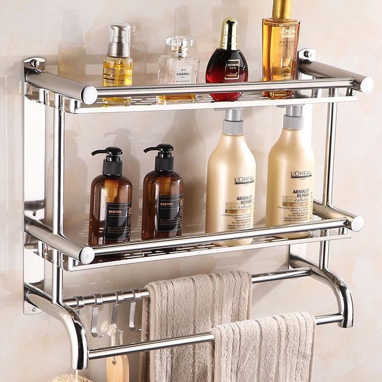 Bathroom Towel Rack Three-Layer No-Drill Stainless Steel Double-Layer Bathroom Shelf Toilet Storage Wall-Mounted Bathroom Towel Rack Three-Layer No-Drill Stainless Steel Double-Layer Bathroom Shelf Toilet Storage Wall-Mounted