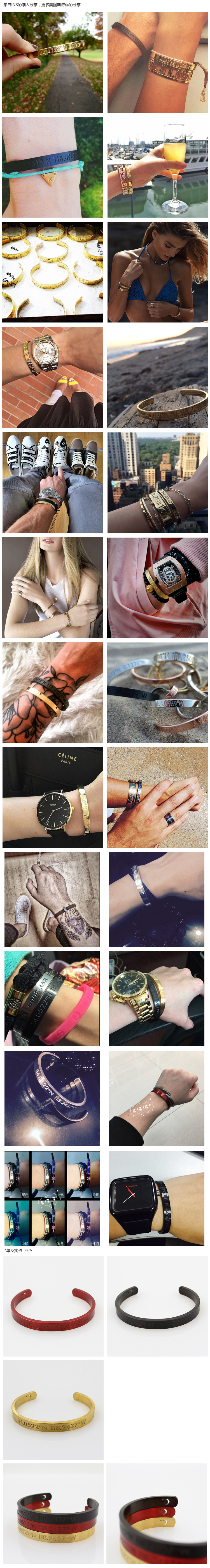 Châu Âu và Mỹ phong cách retro thép titan mở nam và nữ vòng đeo tay đơn giản lõm khắc vĩ độ và kinh độ kỹ thuật số cặp vợ chồng vòng tay trang sức thạch anh tóc đen