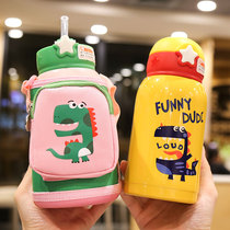 Childrens thermos cup with straw Primary School portable water Cup 316 stainless steel kettle dual-purpose anti-drop