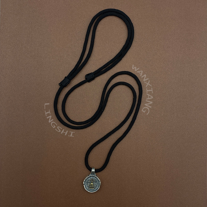 Spirit ten original Karmata pendant 925 silver block bronze made of old style retro Tibetan text necklace pendant male and female ornament-Taobao