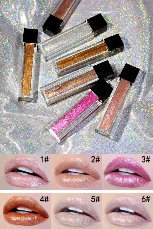 Nàng tiên cá lấp lánh Jizhuguang flash lip gloss lip gloss dưỡng ẩm không thấm nước môi men vàng hồng sân khấu show hộp đêm trang điểm 	son romand bóng 09