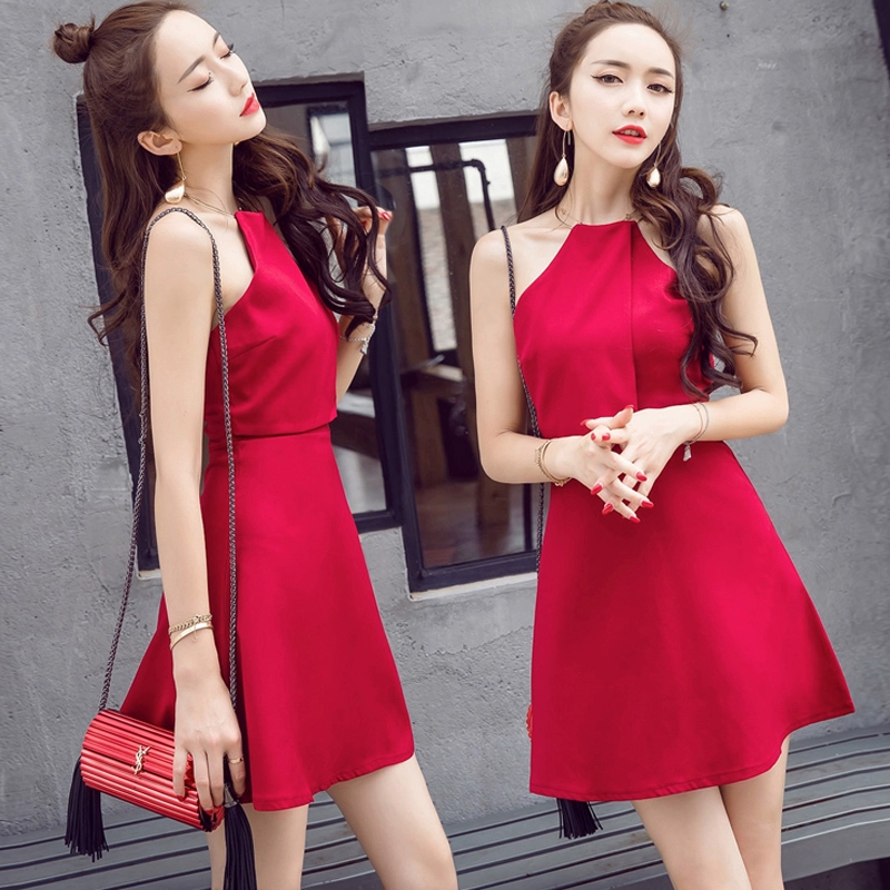 Mùa hè năm 2021 phiên bản mới của Hàn Quốc của xu hướng váy chữ a cổ treo sexy được gia công cẩn thận của phụ nữ được gia công cẩn thận - A-Line Váy