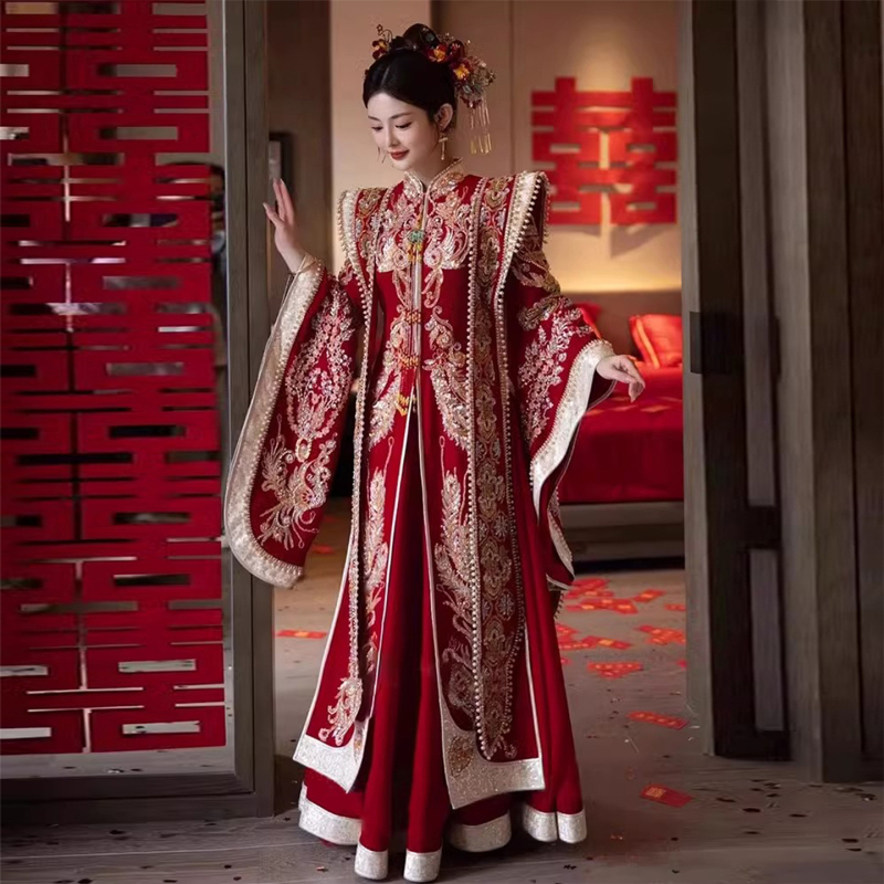 Pregnant Women's Xiuhe Wedding Dress, Plus Size, Chinese Style Wedding Dress for Brides, Phoenix Crown and Veil, New Chinese Style Wedding Dress