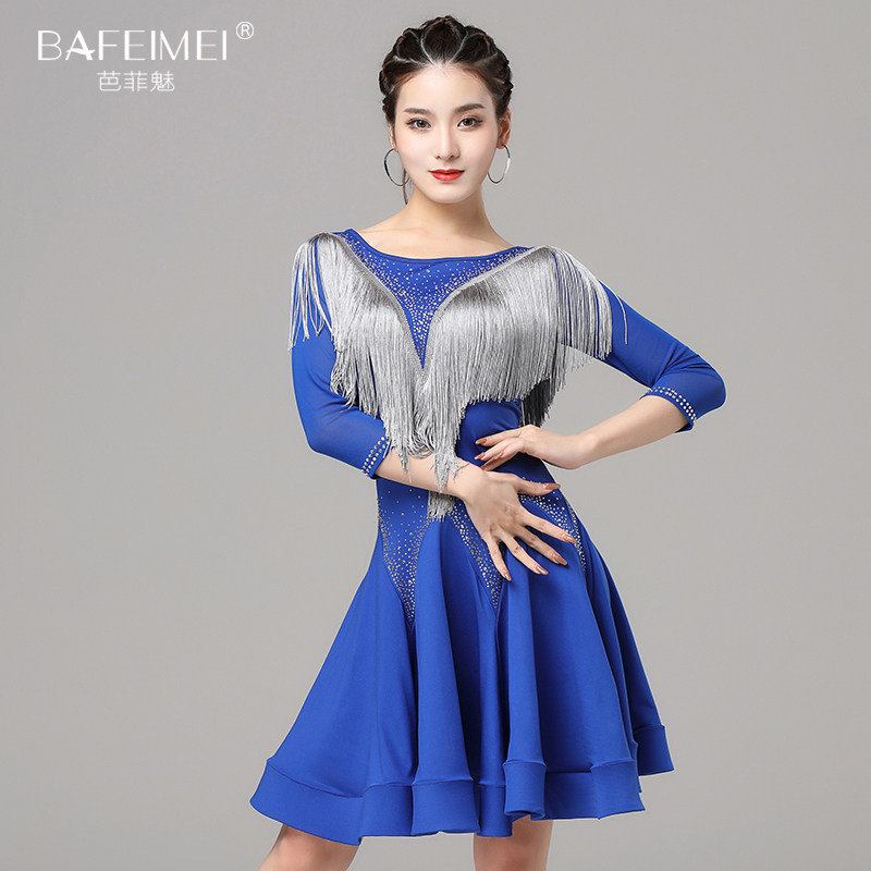 2022 new Latin performance dress Women professional competition Dance Ocean Costume Adults Group Performance Sexy Flutresses