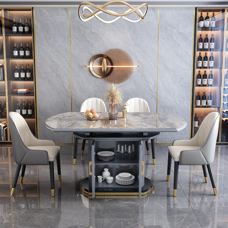 Light extravagant rock plate dining table and chairs Combined modern minimalist home small family-type folding marble dining table high-end round table