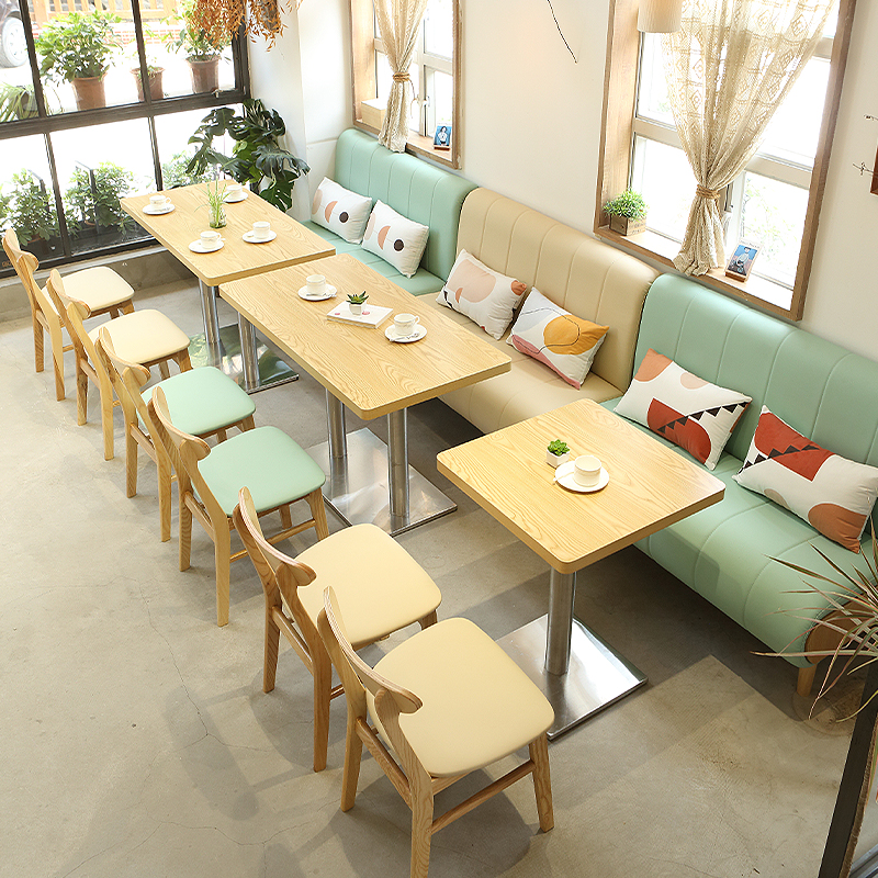 Milk tea shop card seat sofa table and chair combination custom hotel book bar dessert shop hot pot burger western restaurant table and chair