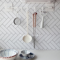 Japanese style kitchen with row hook Free hole cabinet hanging rod Hanging bathroom multi-function rack row hook white