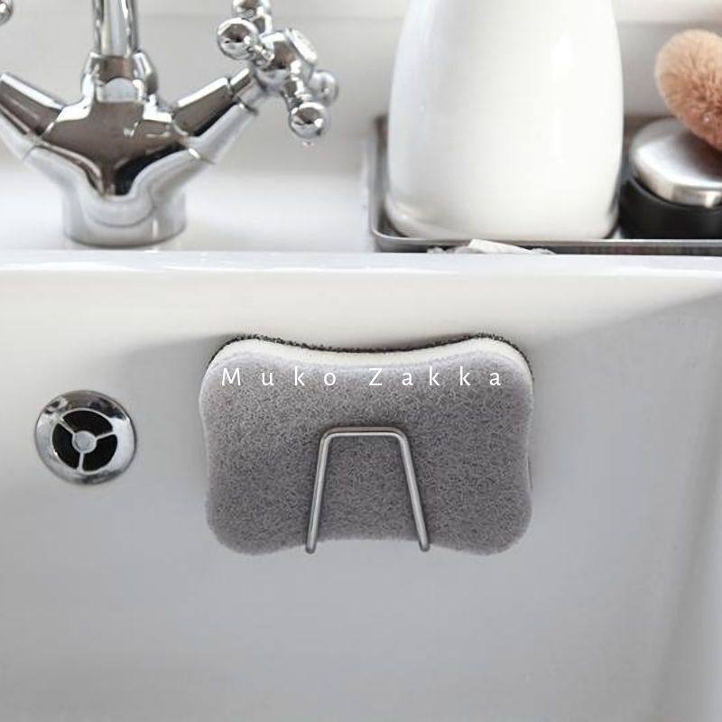 Adhesive type 304 stainless steel sponge draining frame steel wire ball dishwashing towel free of perforated containing layer frame multifunctional hook