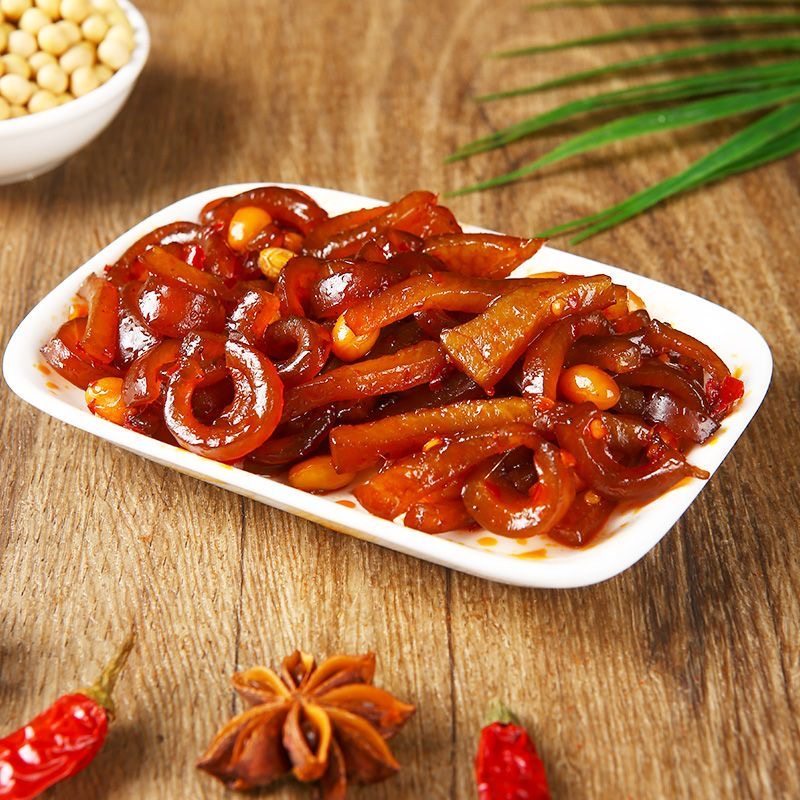 Spicy Pork Skin Ready-To-Eat Cooked Food, Soybean Pork Skin Fully Cooked, Snack to Accompany Drinks, Braised Five-Spice Pork Skin, Small Packaged Snacks
