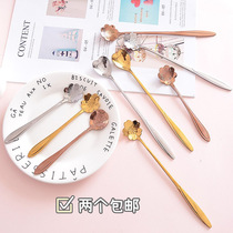 Day Style Spoon Cherry Blossom Cute Milk Tea Loving Stainless Steel Brief About Long Handle Dessert Spoon Milk Tea Coffee Stirring Spoon