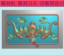 Engraving machine fine carving relief grayscale stone tombstone bat auspicious cloud copper coin horizontal pattern