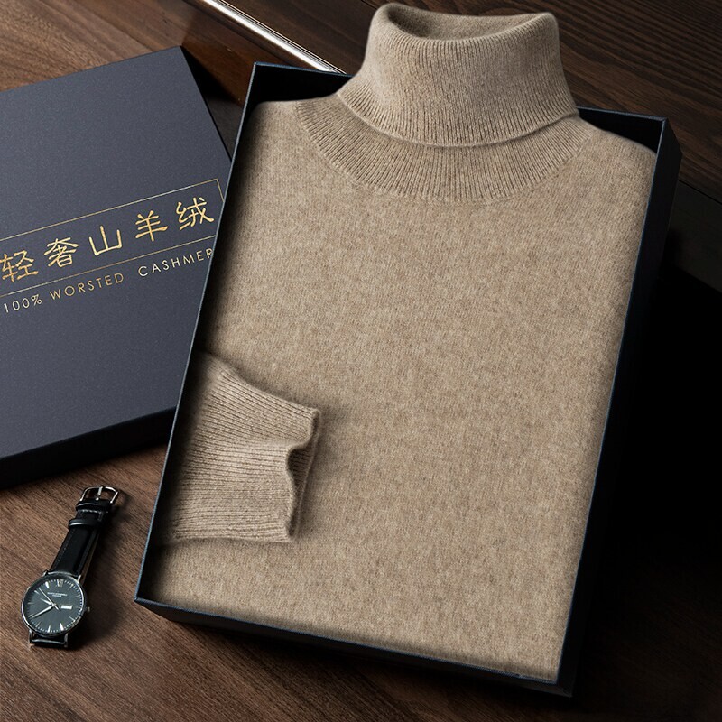 New Autumn and Winter Turtleneck Sweater for Men, Cashmere Sweater, Double-Layered Thickened, Casual High-Neck Wool Knit Base Shirt for Young People