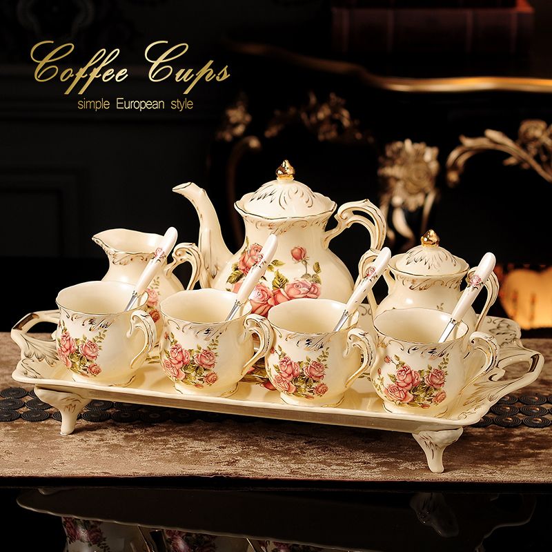 European tea set with tray home ceramic teapot English afternoon tea cup coffee cup set with