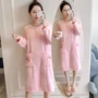 Phiên bản Hàn Quốc của flannel màu hồng da báo đêm nữ mùa thu và mùa đông phim hoạt hình dày san hô lông cừu dài đồ ngủ sinh viên đầm xòe đẹp