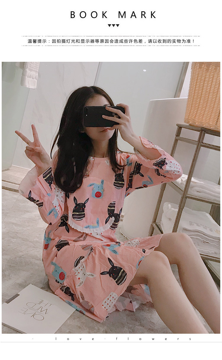 Bộ đồ ngủ mùa xuân và mùa thu nữ phiên bản Hàn Quốc của những chiếc váy ngủ cotton dài dễ thương cho nữ dài tay cotton rộng kích thước rộng rãi phục vụ nhà vay mac nha dep