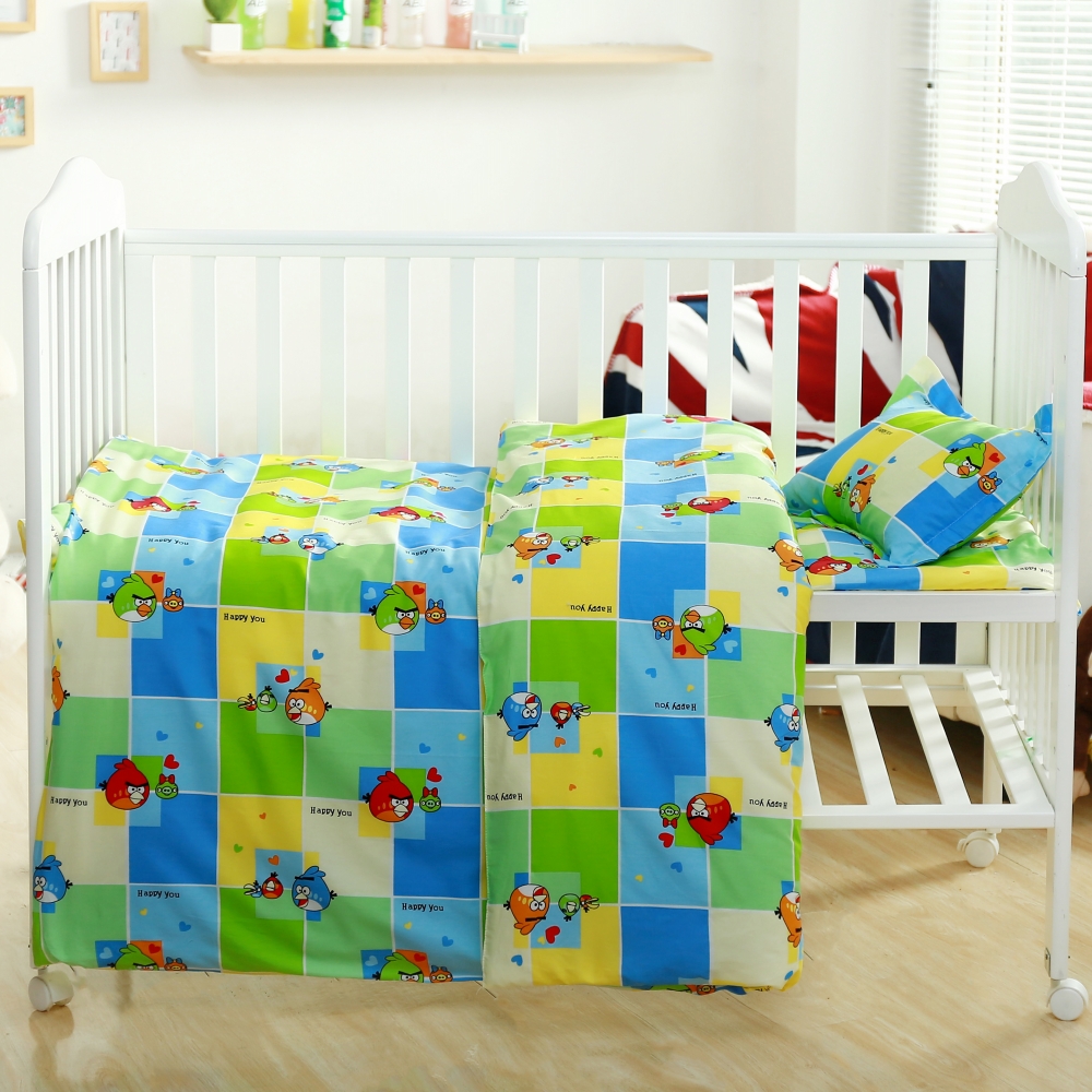 Children's pure cotton cartoon bird three pieces containing core kindergarten baby nap bedding batch customization