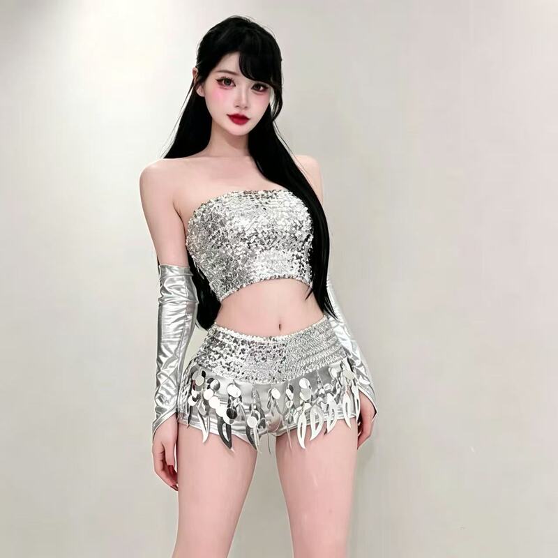 New Bar Ds Performance Costume Female Dj Stage Chic Sexy Hot Girl Silver Sequin Jazz Dance Fashion Suit New Bar Ds Performance Costume Female Dj Stage Chic Sexy Hot Girl Silver Sequin Jazz Dance Fashion Suit