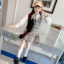 Star with the same plaid vest dress two-piece girl Autumn dress 2020 foreign net red jk suit skirt