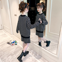 Girl Knit Suit 2021 New Spring Autumn Net Red CUHK Boy Sweater Two Sets Girl Round Neckwear 3-12