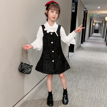 Girls Net red suit skirt foreign style 2021 new spring and autumn little girl fragrant belt skirt fashionable princess dress