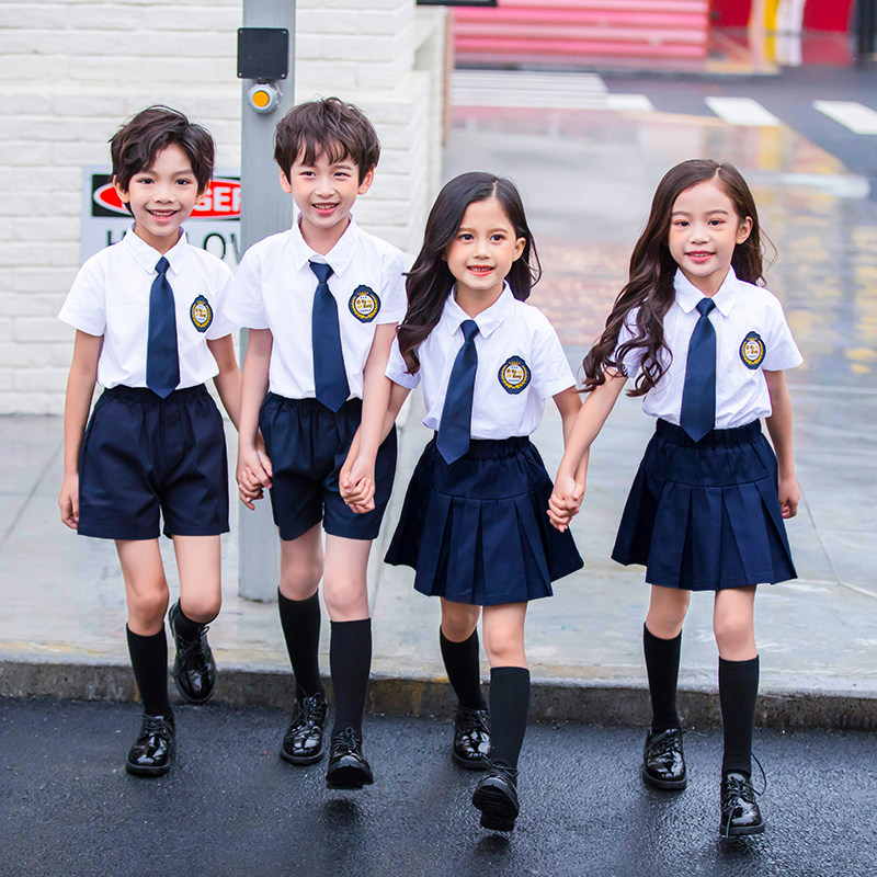 Elementary school uniform suit kindergarten garden uniform summer British style children's class uniform summer dress graduation photo shirt short sleeve
