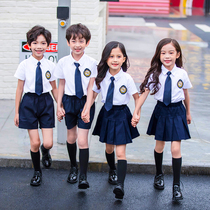 Primary school uniforms set kindergarten uniforms summer English style childrens class uniforms summer dress graduation photos shirt short sleeves