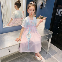 Girl Short Sleeve Dress Dress 2021 New Summer Children Dress Sweaters Snowspun Ancient Dress Nepotism Red Princess Dress