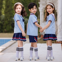  Kindergarten sailor collar garden suit Childrens June 1 performance suit Class suit Primary school blue school uniform summer short-sleeved suit