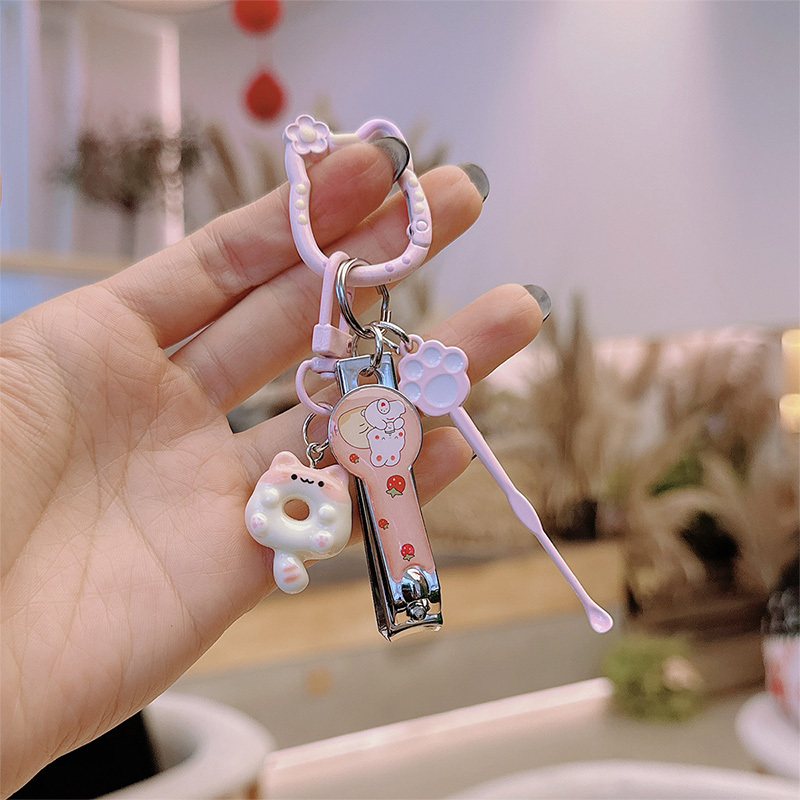 Cute Siamese Sweet Keychain Cartoon Nail Clipper Ear Pick Girly Keychain Couple Best Friend Pendant