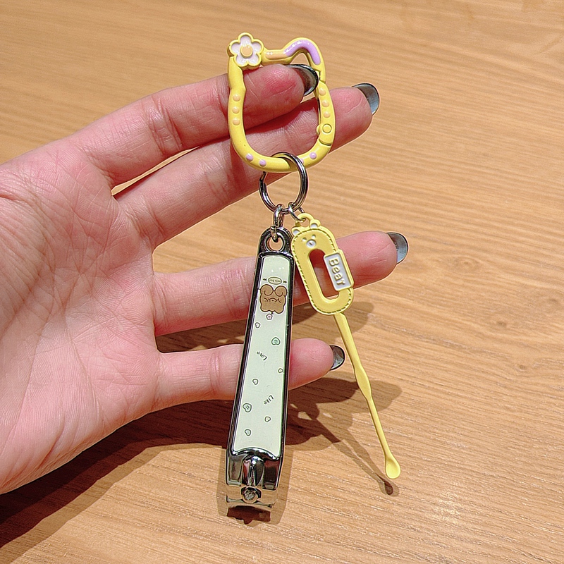 Cute Cat Spring Keychain Cartoon Nail Clippers Ear Pick Set High-Value Keychain Bag Pendant