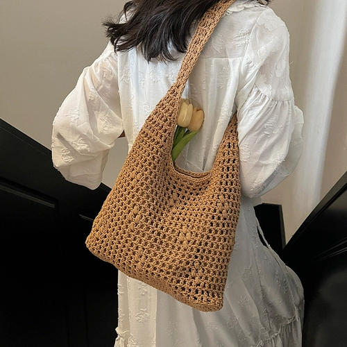 Вязаная сумка ручной работы, сумка через плечо, модная вместительная и большая пляжная сумка на одно плечо, городской стиль