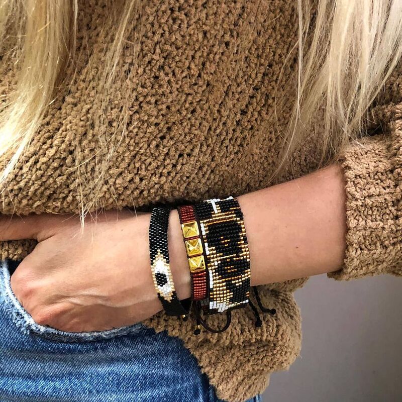 Personalized Turkish Evil Eye Ethnic Style Handmade Jewelry Beaded Miyuki Seed Bead Leopard Print Bracelet 3-Piece Set