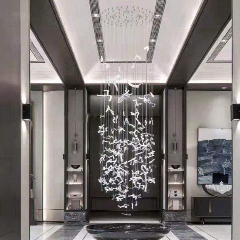 Hotel lobby modeling lamp beauty salon clubhouse staircase lamp stroke decoration aerial pendant exhibition hall artistic chandelier