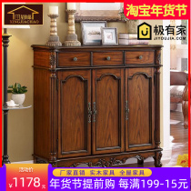 New American pure solid wood shoe cabinet home door outside European style integrated wall porch shoe rack large-capacity shoe stool