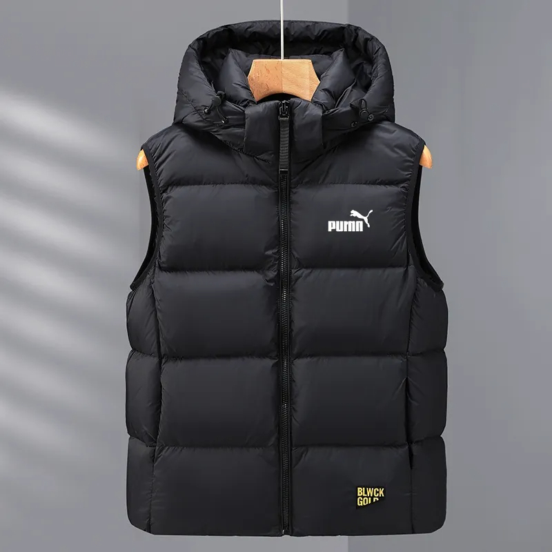 Outlet Store Men's down Vest Autumn and Winter New Style with Detachable Hood, White Duck down Thickened Warm Vest Jacket