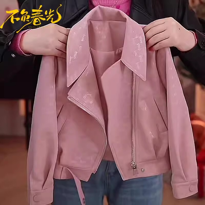 Girls' Leather Jacket Spring 2025 Trendy Little Girl Street Style Internet Celebrity Fashionable Short Lapel Pu Leather Jacket Trendy